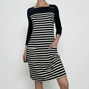41 Hawthorn Navy Blue & White Striped Cropped Sleeve Dress